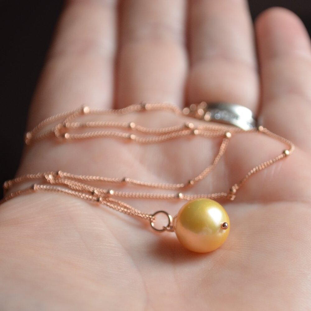 Yellow Pearl Pendant Necklace in Rose Gold